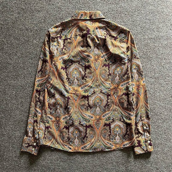 Lands End Colorful Paisley Button Down Long Sleeve Shirt Women 4 / S 100% Cotton - Picture 3 of 11